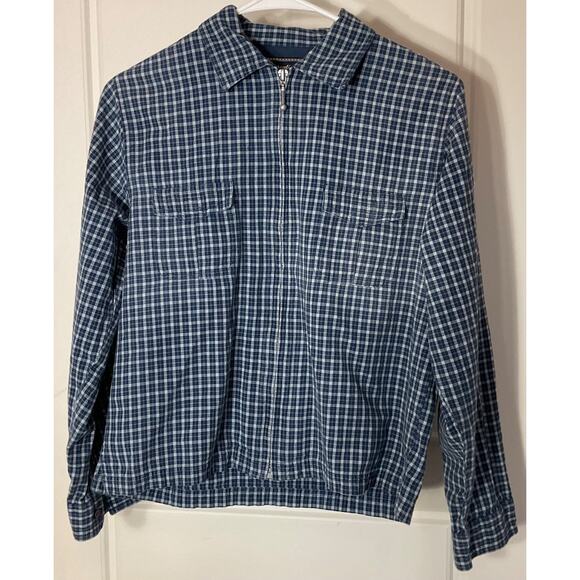 Andrew & Co.Blue Check Front Zipper & Pockets Lightweight Cotton Jacket M - Picture 2 of 10